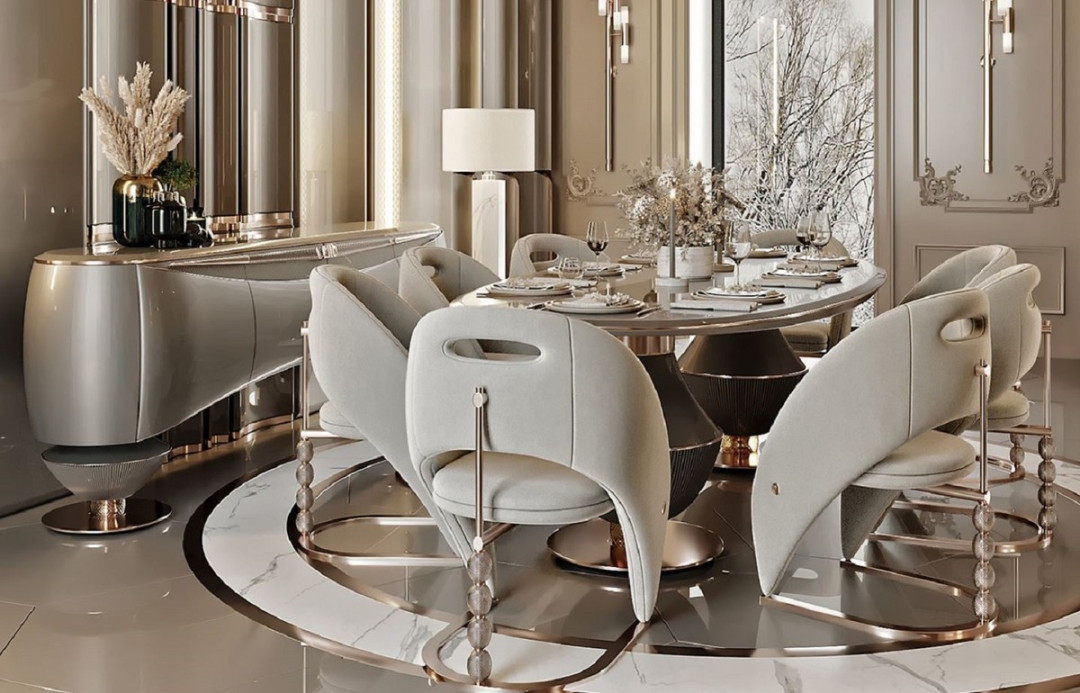 Casa Padrino luxury dining room set gray / dark gray / copper -  Luxury  Dining Table &  Luxury Dining Chairs - Dining room furniture - Luxury